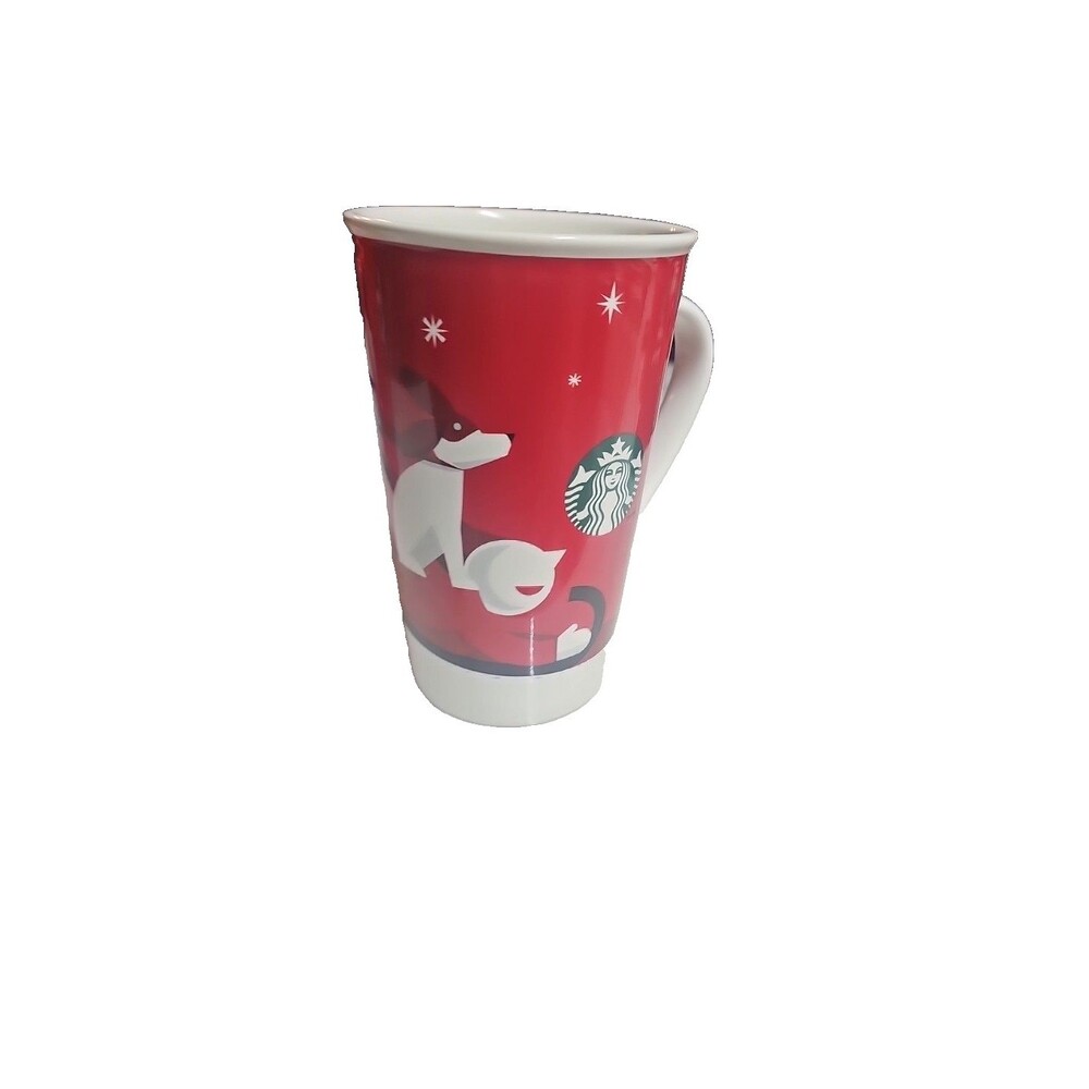 Starbucks 2011 Christmas Holiday Mug Red Man & Dog on Sled 16 oz –